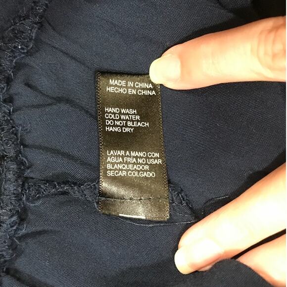 Ambiance Apparel Navy Blue Sheer Short Shorts Lace Hem L - Picture 5 of 6